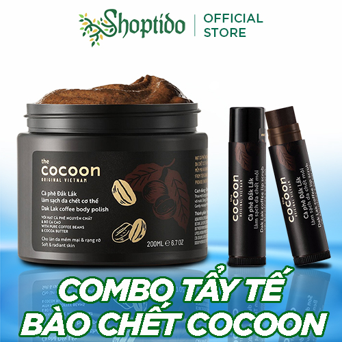 Combo tẩy tế bào chết Cocoon tẩy da chết toàn thân 200ml + tẩy tế bào chết môi 5g NPP Shoptido