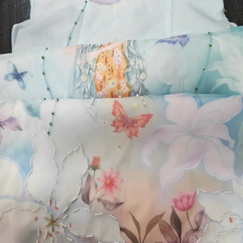 Áo dài cách tân vải tơ organza 4 tà xanh ngọc by Lucci.Design
