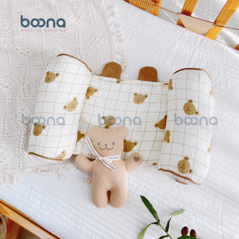 Gối Chặn Định Hình Đầu Xô Muslin BOOONACho Bé Sơ Sinh, Chống Méo Đầu, Bẹp Đầu,Êm Ái Kèm Bông Bên Trong