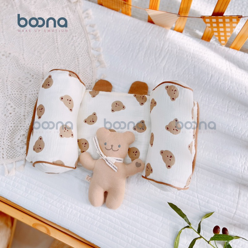Gối Chặn Định Hình Đầu Xô Muslin BOOONACho Bé Sơ Sinh, Chống Méo Đầu, Bẹp Đầu,Êm Ái Kèm Bông Bên Trong