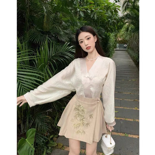 (S62) set ulzang váy hoa hán phục kèm video