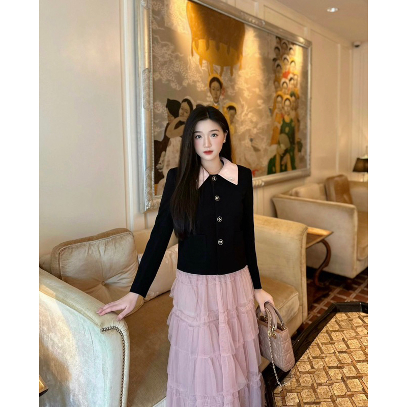 Kitty Coat - áo khoác phối màu cúc nơ thiết kế DTM