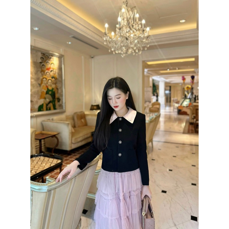 Kitty Coat - áo khoác phối màu cúc nơ thiết kế DTM