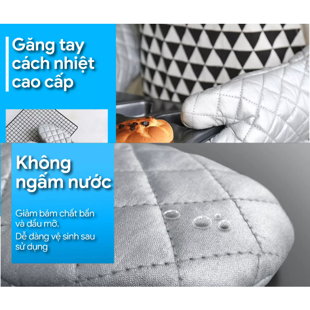 Găng tay bạc lò nướng chống nóng 2 loại ngắn - dài
