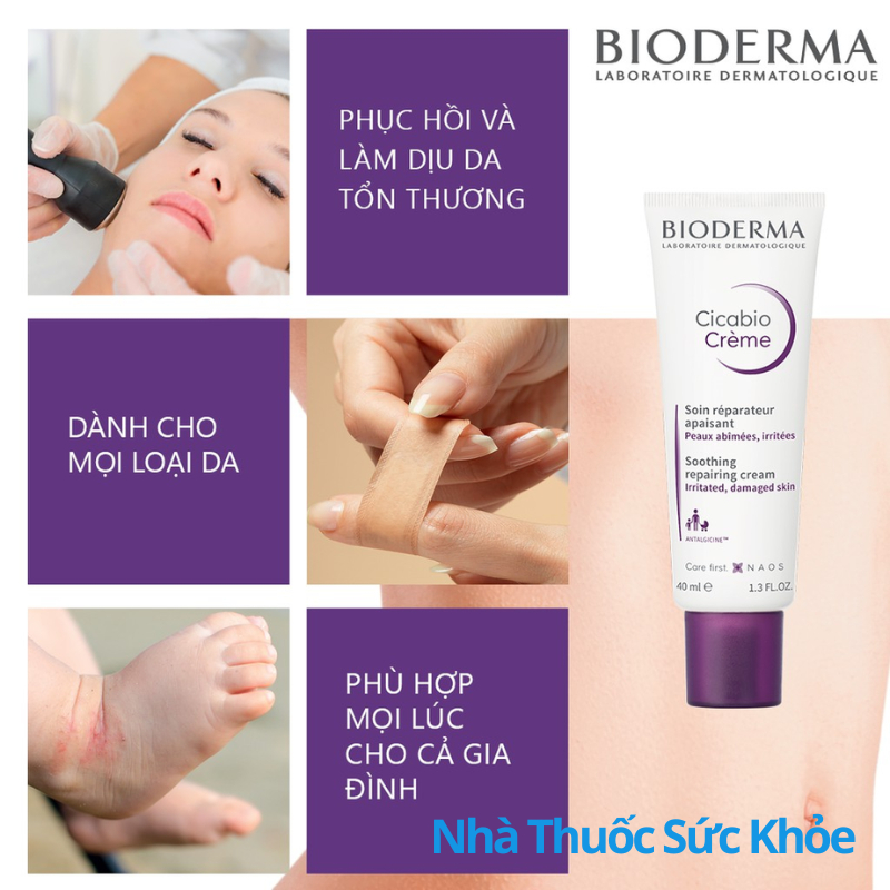 Kem dưỡng phục hồi da tổn thương Bioderma Cicabio Crème - 40ml [Chính Hãng]