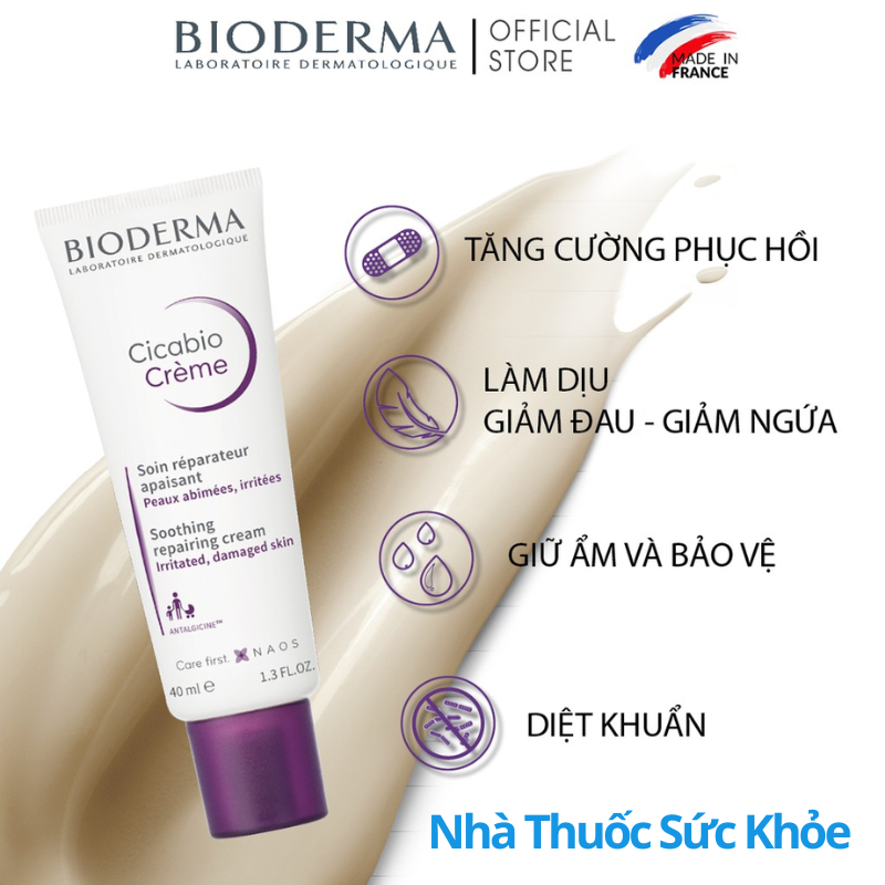 Kem dưỡng phục hồi da tổn thương Bioderma Cicabio Crème - 40ml [Chính Hãng]