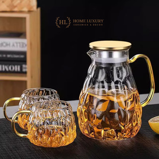 BỘ BÌNH CỐC THỦY TINH VÂN SÒ | BỘ LY CHỊU NHIỆT DECOR DẬP NỔI VÂN QUẢ NA | Thủy tinh boroslicate đun trực tiếp 2023