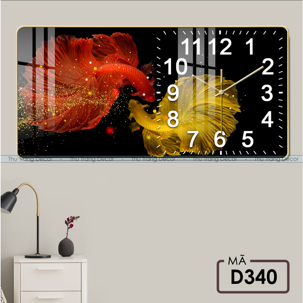 Đồng Hồ Treo Tường Decor Tráng Gương ''Cửa Ngư Quần Hội,Song Ngưu Phát Tài'' in Uv 5D Cao Cấp Phong Cách Hiện Đại