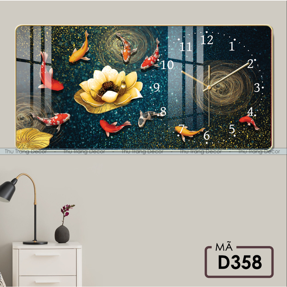 Đồng Hồ Treo Tường Decor Tráng Gương ''Cửa Ngư Quần Hội,Song Ngưu Phát Tài'' in Uv 5D Cao Cấp Phong Cách Hiện Đại