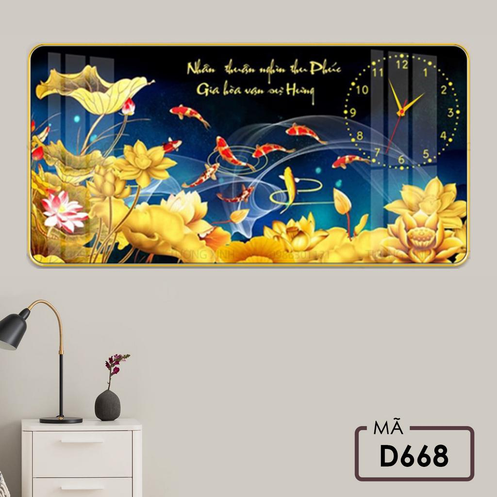 Đồng Hồ Treo Tường Decor Tráng Gương ''Cửa Ngư Quần Hội,Song Ngưu Phát Tài'' in Uv 5D Cao Cấp Phong Cách Hiện Đại