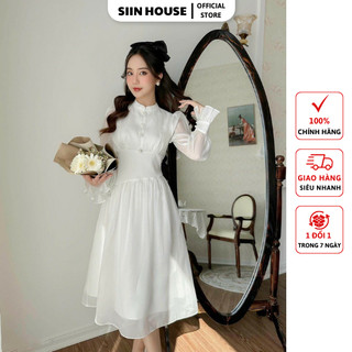 Siin House Đầm Tiểu Thư Tay Dài Phối Nút chụp kỷ yếu, đi tiệc, dạo phố