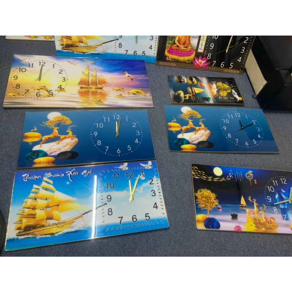 Đồng Hồ Treo Tường Decor Tráng Gương ''Cửa Ngư Quần Hội,Song Ngưu Phát Tài'' in Uv 5D Cao Cấp Phong Cách Hiện Đại