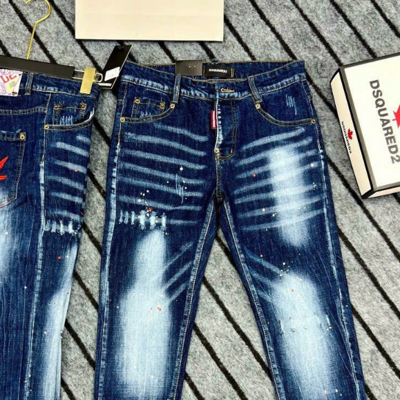 Quần bò jean nam dài xanh đen rách gối vẩy sơn thêu lá phong cá tính đẹp,chất jean dày form tôn dáng giá tốt