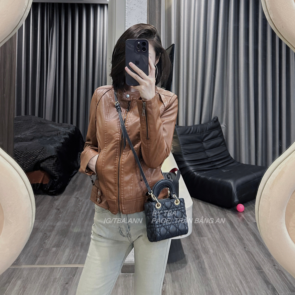 Áo da nữ LYB khóa kéo cổ tròn phong cách hàn quốc cá tính - nâu 9811 | BigBuy360 - bigbuy360.vn