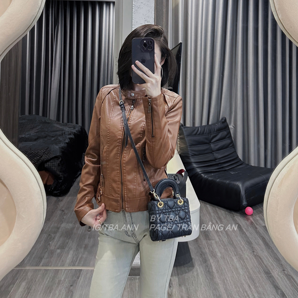 Áo da nữ LYB khóa kéo cổ tròn phong cách hàn quốc cá tính - nâu 9811 | BigBuy360 - bigbuy360.vn