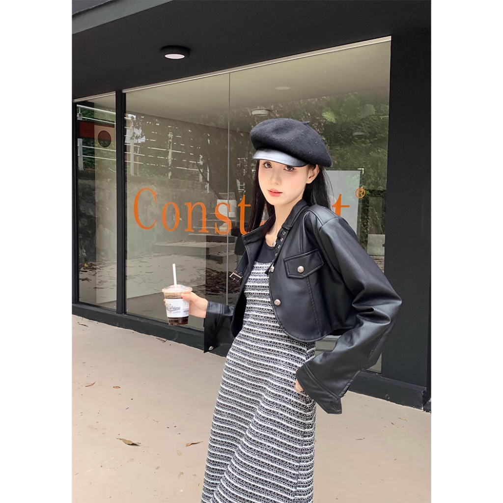 Áo Khoác Da Croptop Dáng Ngắn Cá Tính Cho Nữ, Croptop Leather Jacket Cao Cấp Phong Cách Đường Phố