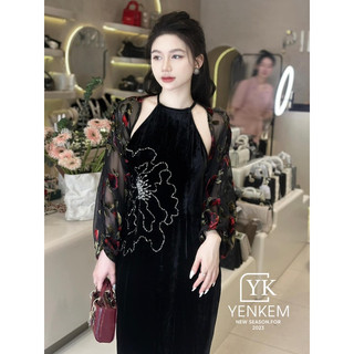 Váy nhung yếm đính đá tỉ mỉ siêu xinh nha
