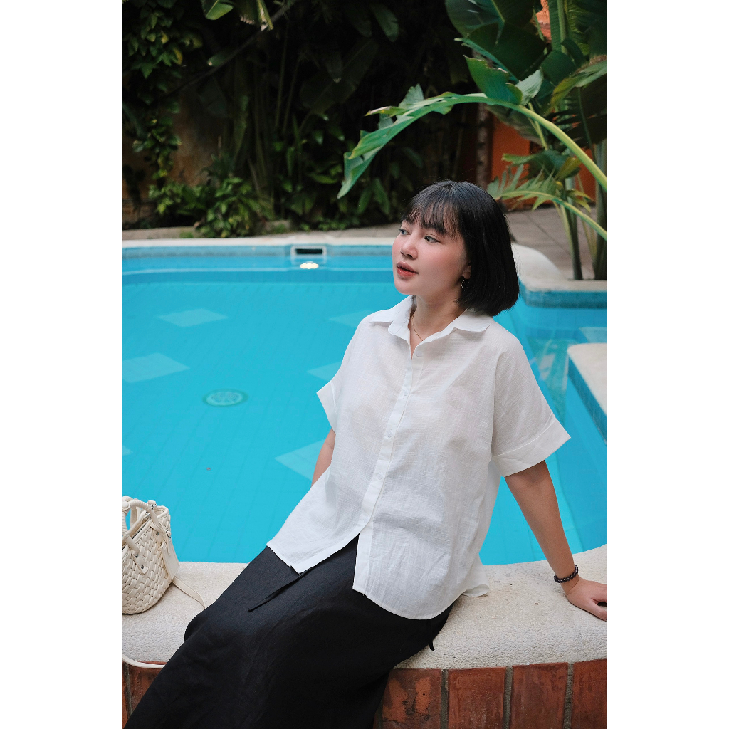 𝗠𝗔𝗬 𝗟𝗜𝗡𝗘𝗡 - Áo sơ mi linen tay lật lai