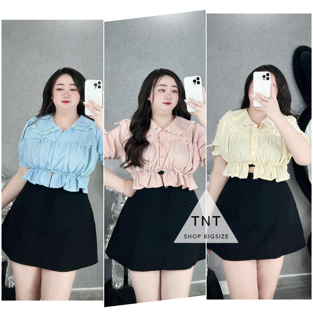 ÁO CROPTOP CỔ BÚP BÊ ĐÍNH NƠ [TNT SHOP BIGSIZE 60KG 90KG]