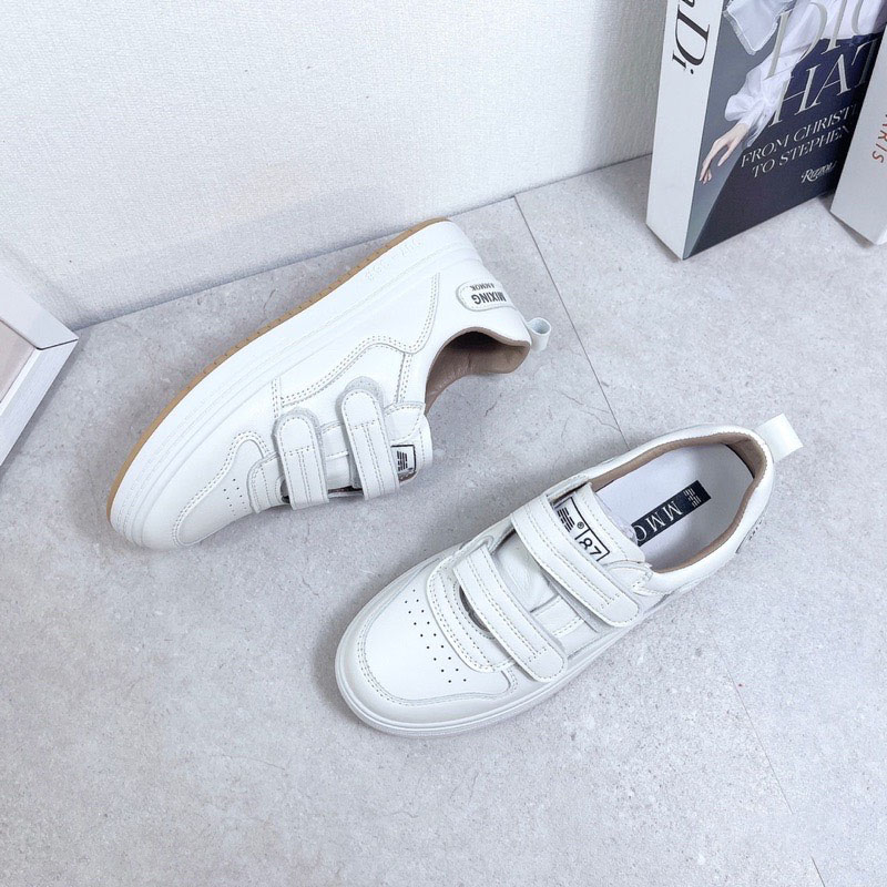 Giày thể thao nữ quai dán lót nâu da mềm hàng QCCC