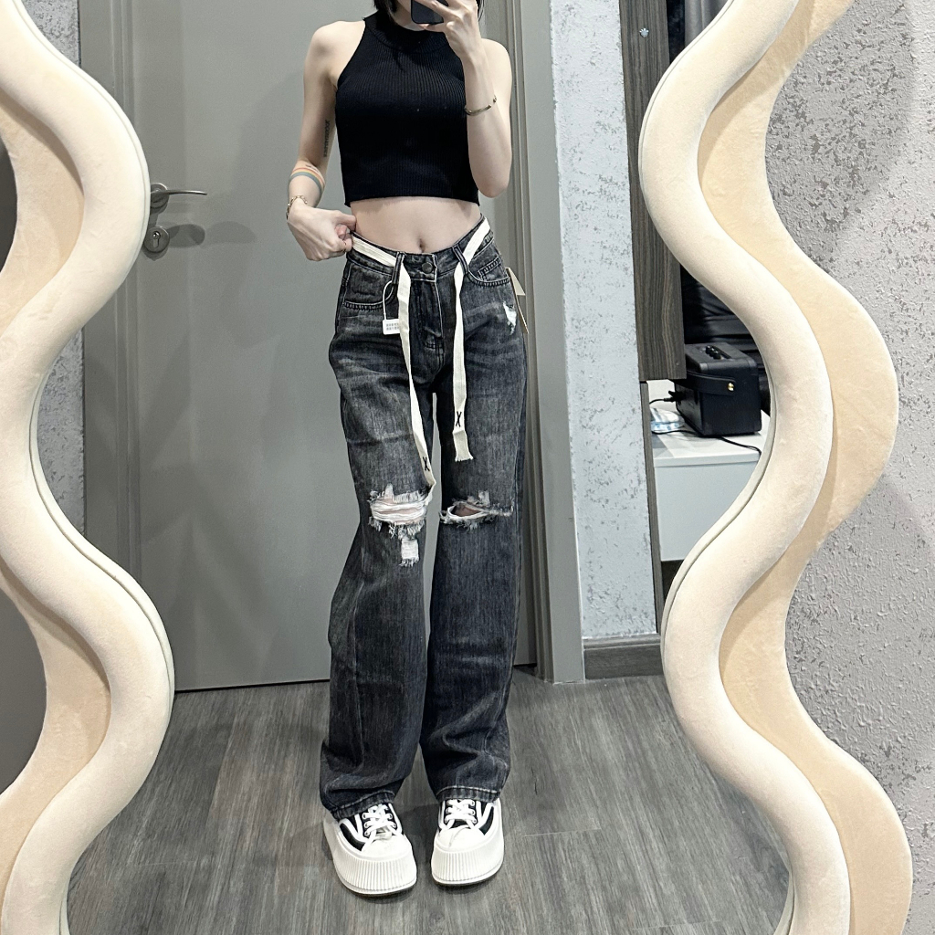 Quần jean ống rộng OGRINAL thiết kế bai rách thời trang dễ mix phối đồ 88430 | BigBuy360 - bigbuy360.vn