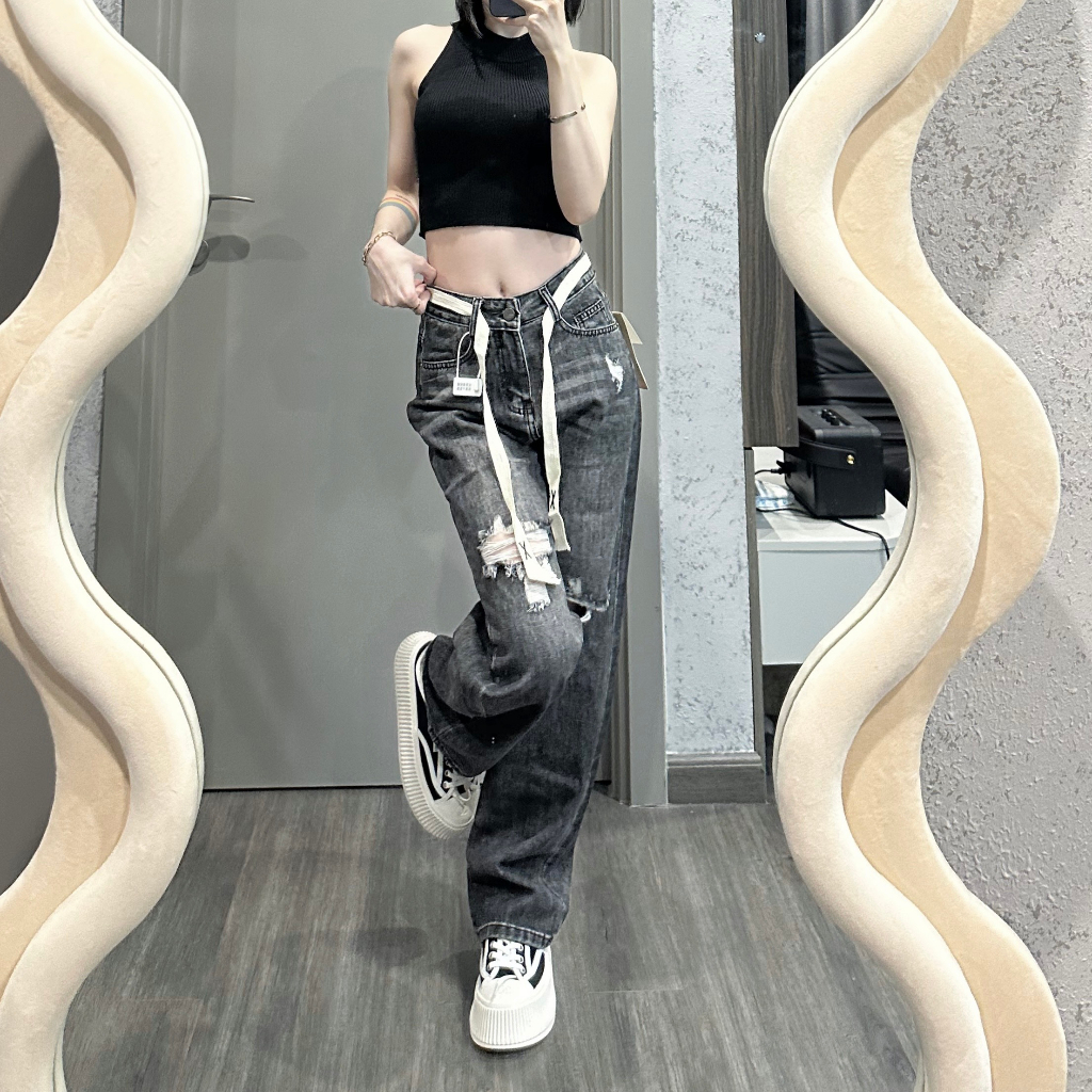 Quần jean ống rộng OGRINAL thiết kế bai rách thời trang dễ mix phối đồ 88430 | BigBuy360 - bigbuy360.vn