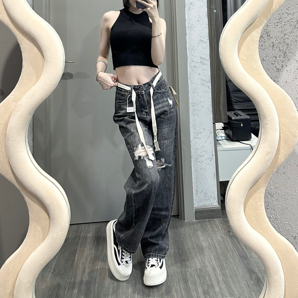 Quần jean ống rộng OGRINAL thiết kế bai rách thời trang dễ mix phối đồ 88430 | BigBuy360 - bigbuy360.vn