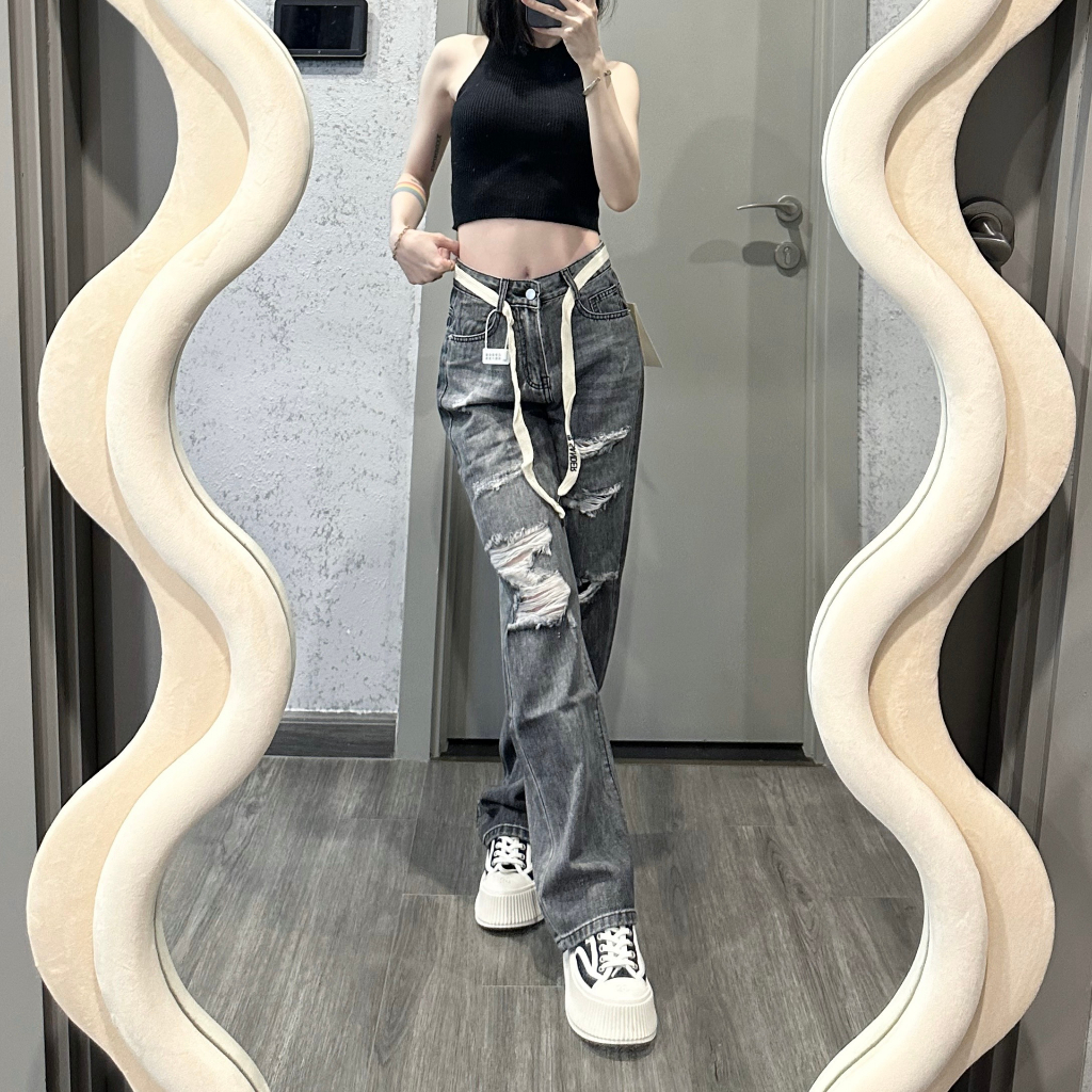 Quần jean nữ ống đứng OGRINAL cạp cao tôn dáng cá tính năng động form rộng 88461 | BigBuy360 - bigbuy360.vn