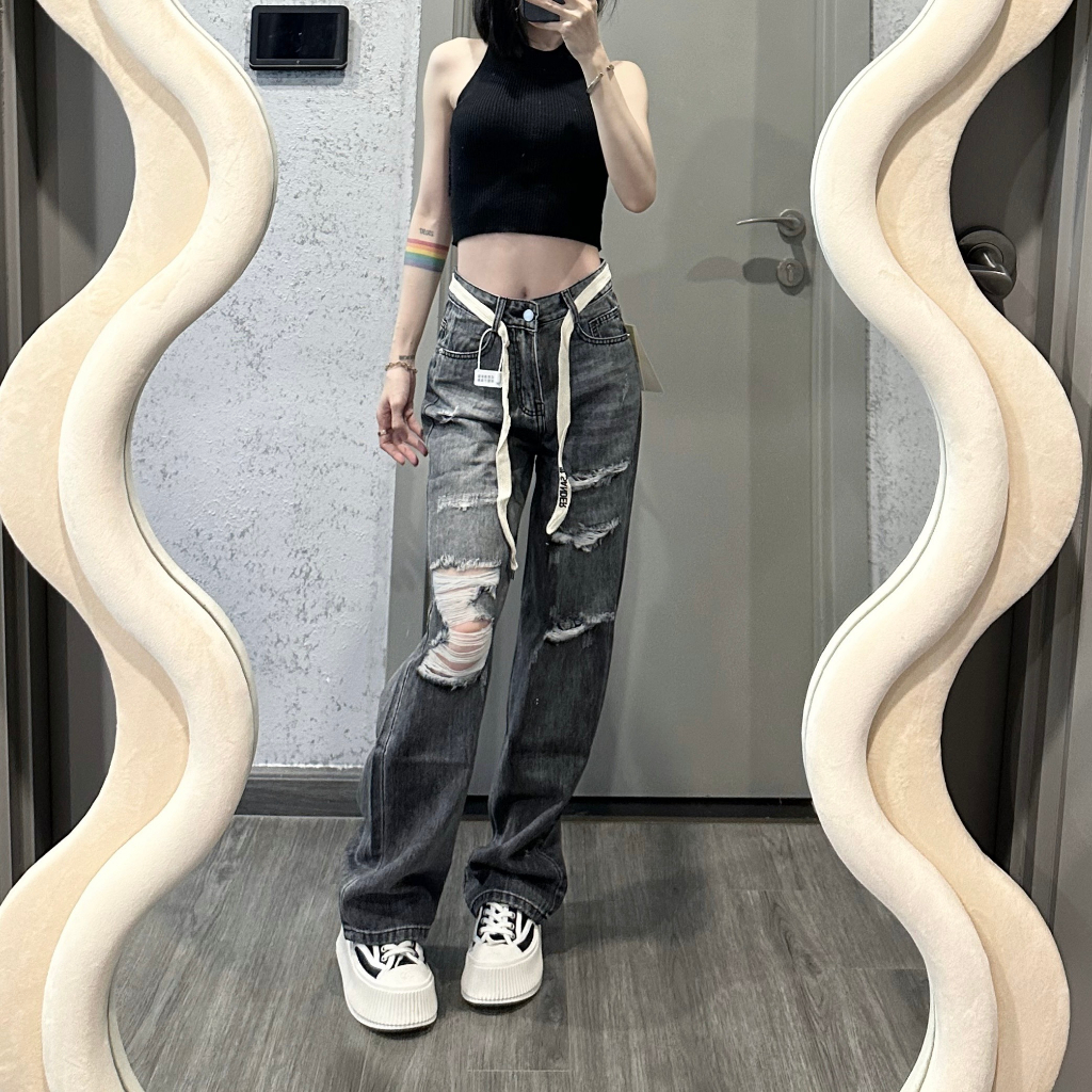 Quần jean nữ ống đứng OGRINAL cạp cao tôn dáng cá tính năng động form rộng 88461 | BigBuy360 - bigbuy360.vn