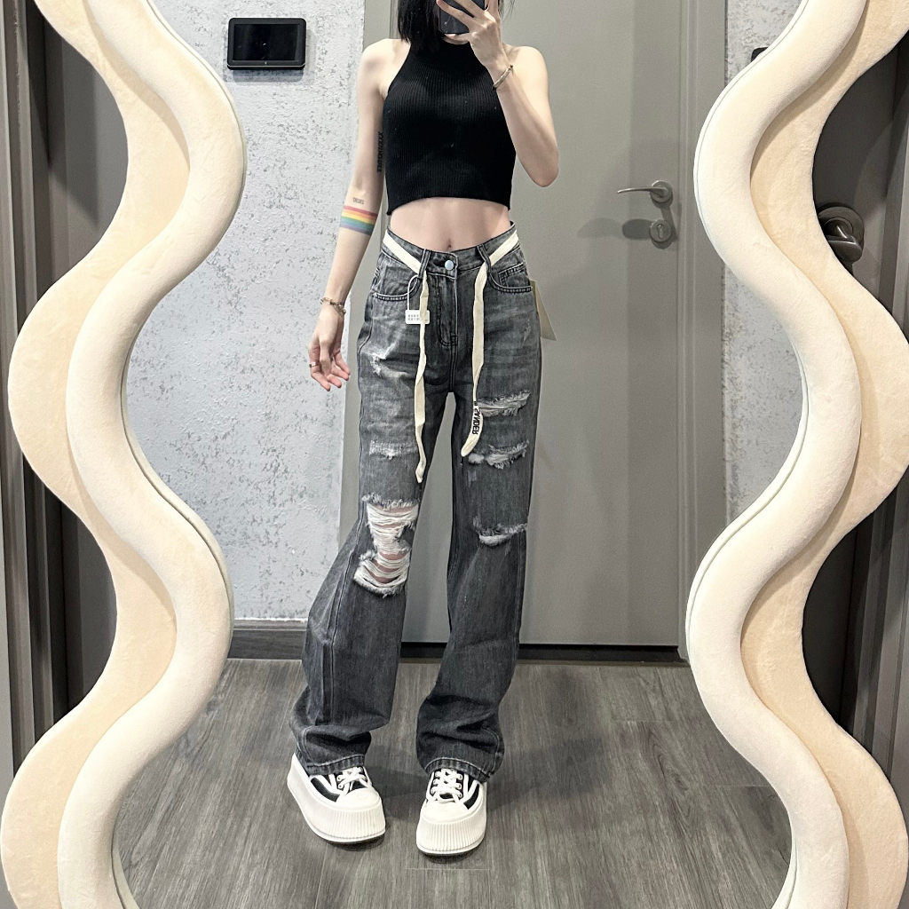 Quần jean nữ ống đứng OGRINAL cạp cao tôn dáng cá tính năng động form rộng 88461 | BigBuy360 - bigbuy360.vn