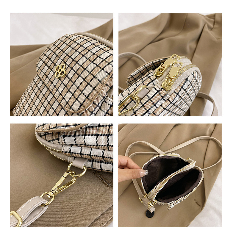 Túi đựng điện thoại kèm dây đeo chéo nữ da PU dập vân nổi họa tiết monogram thời trang vintage 1221
