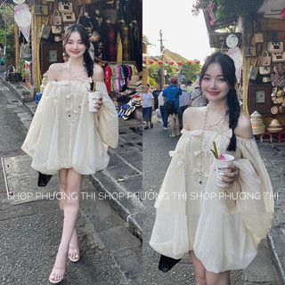 ĐẦM TRỄ VAI TAY PHỒNG “KIM SA” 2 MÀU BE/ĐEN PHÙ HỢP ĐI BIỂN, ĐI CAFE, ĐI DẠO SỐNG ẢO (hàng sẵn)