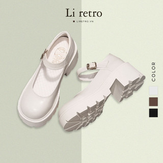 Giày Platform Mary Jane Trắng - Giày da nữ vintage Li retro