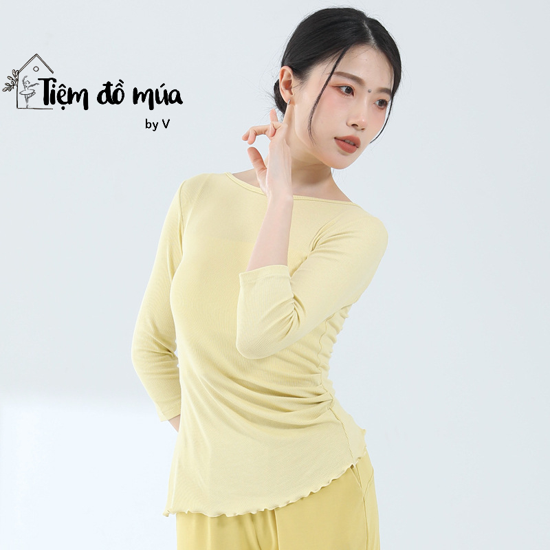 Áo thun mang hai kiểu, tay lửng, phần eo may nhíu tôn dáng