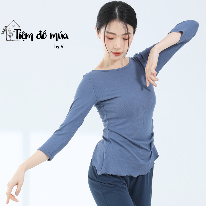 Áo thun mang hai kiểu, tay lửng, phần eo may nhíu tôn dáng