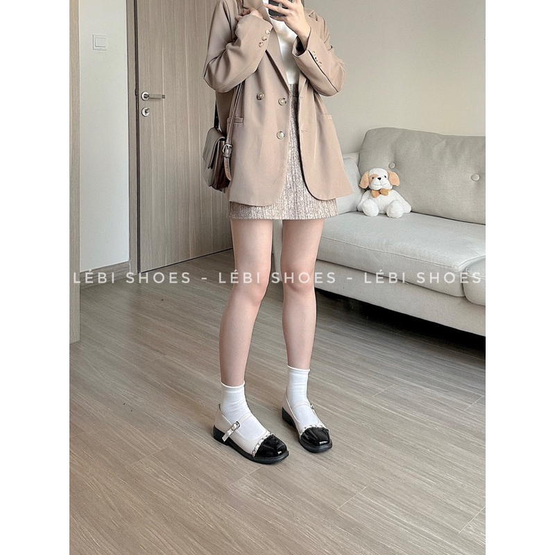 Giày búp bê mary jane pha mũi mix xích  - LÉBI SHOES