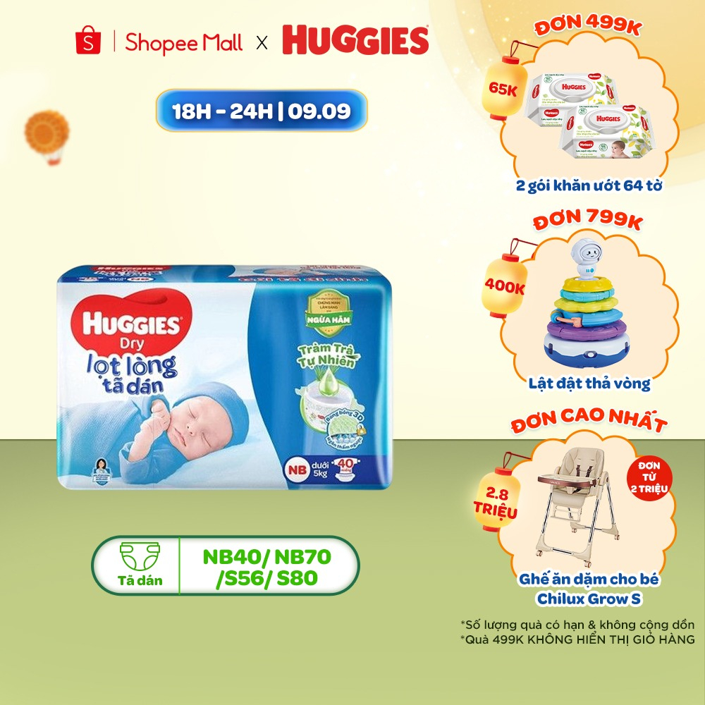 Tã dán sơ sinh Tràm Trà Tự Nhiên Huggies NB40/NB70/S54/S80