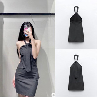 Váy yếm zara xuất xịn cổ cà vạt hở lưng