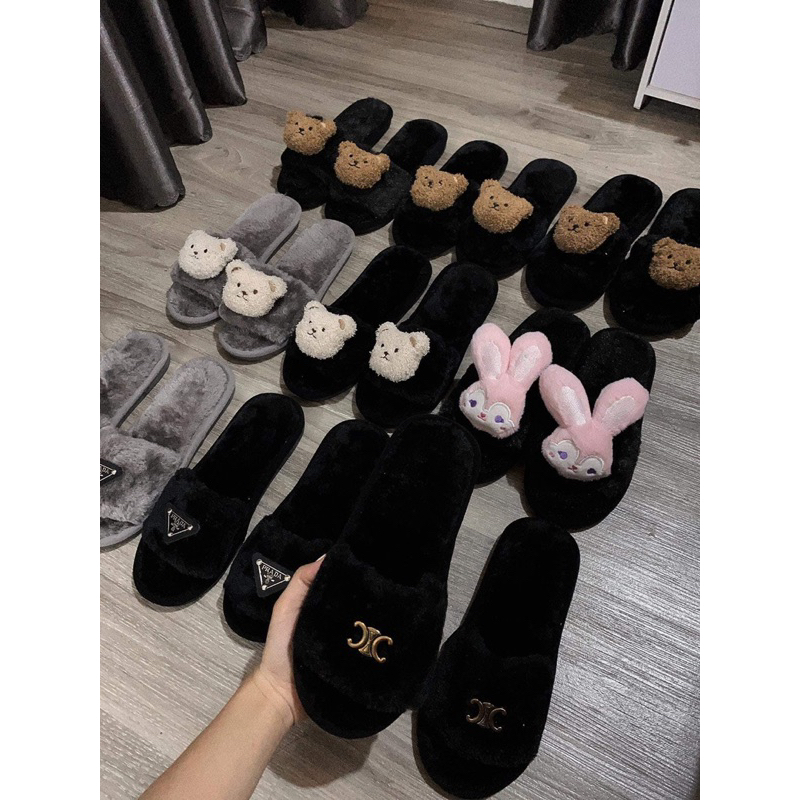 Dép Lông Prada - Ce.nile - Gấu Dâu Dễ Thương