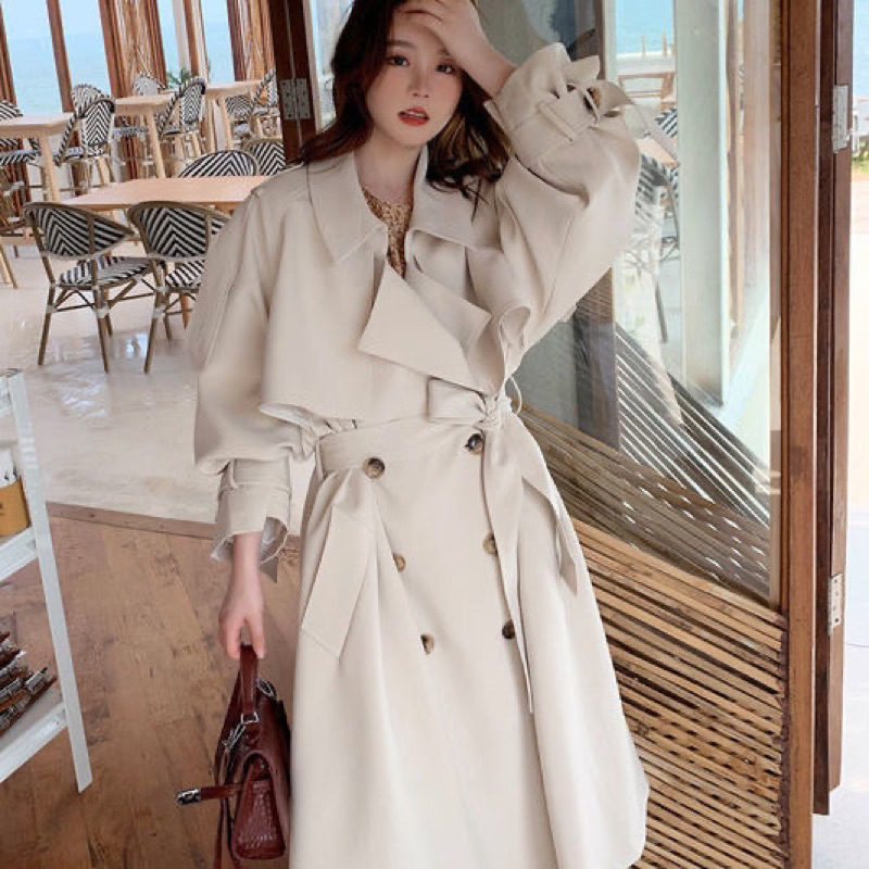Áo Khoác Măng Tô Kaki Dáng Dài Phối Cúc Phong Cách Hàn Quốc Siêu Xinh_Hàng Order QCCC
