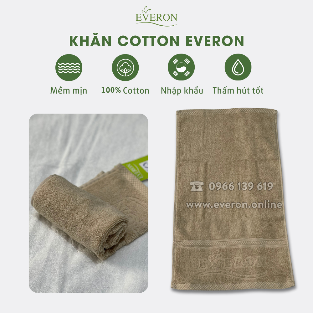 Khăn mặt Everon 100% Cotton 30*50, 40*80 mềm mịn, thấm hút tốt, thân thiện cho da