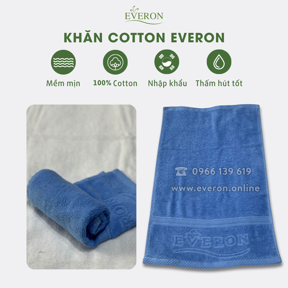 Khăn mặt Everon 100% Cotton 30*50, 40*80 mềm mịn, thấm hút tốt, thân thiện cho da