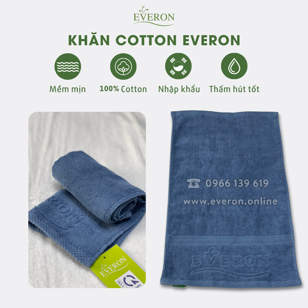 Khăn mặt Everon 100% Cotton 30*50, 40*80 mềm mịn, thấm hút tốt, thân thiện cho da