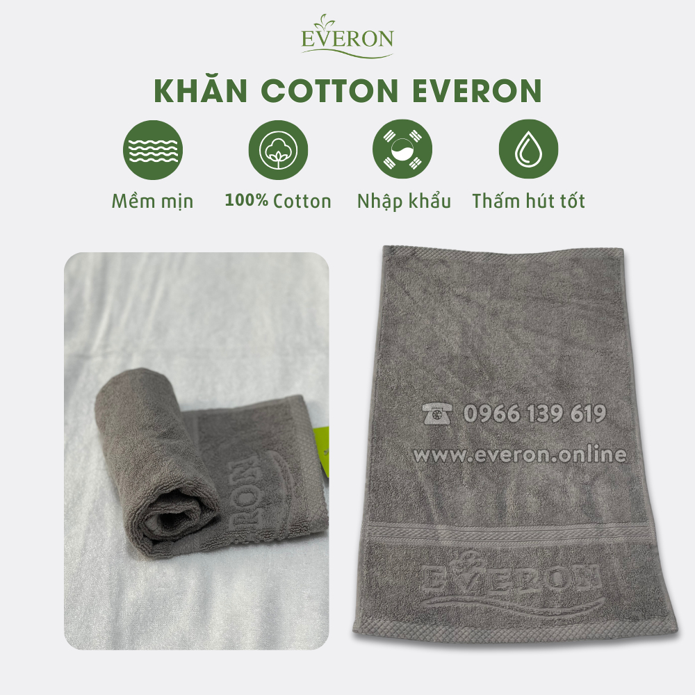 Khăn mặt Everon 100% Cotton 30*50, 40*80 mềm mịn, thấm hút tốt, thân thiện cho da