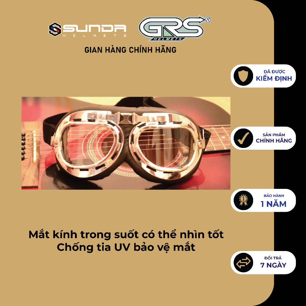 Kính phi công nhiều màu gắn mũ bảo hiểm nửa đầu SUNDA, GRS