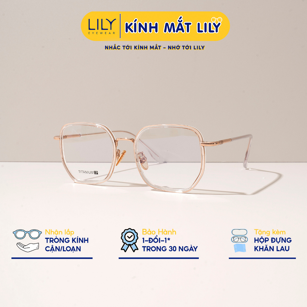 Gọng kính vuông nam nữ LILYEYEWEAR càng TITANIUM nhẹ nhàng thanh mảnh thời trang 88033