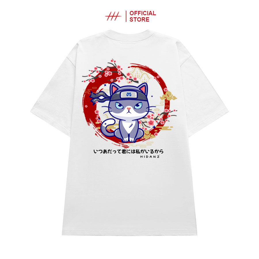 Áo thun Unisex tay lỡ cotton local brand HIDANZ - Sakura Cat