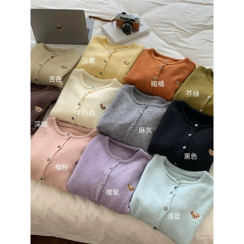 Áo Khoác Len Cadigan Thêu Gấu Bear Cổ Tròn Basic Retro Phong Cách Nhật Bản lemona.vn