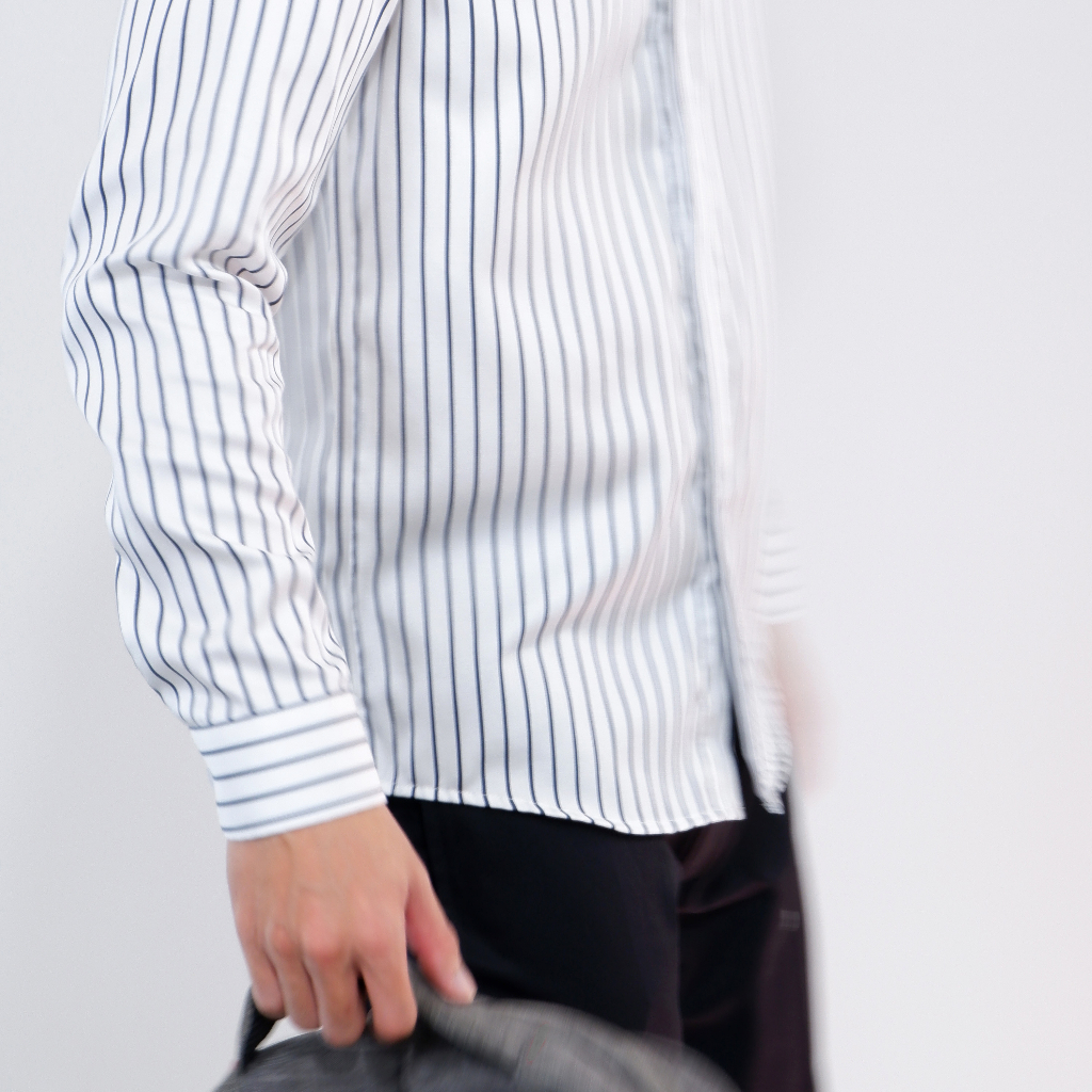 Áo Sơmi Nam Công Sở Thường Ngày Không Túi Sọc Xanh Trắng Cổ Bẻ Cơ Bản BetterNick