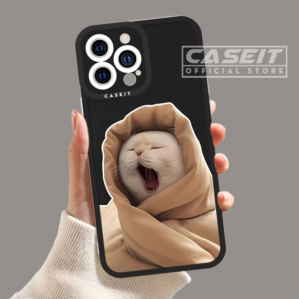 Ốp lưng iphone cạnh vuông Caseit mèo ngáp quấn chăn cute hài hước meme x/11/12/13/14/pro/max/plus/promax